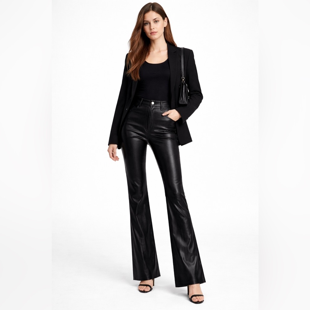 SICCI Faux velvet  Pants Black High-Rise Vegan Leather Trousers Small